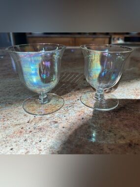 Anchor Hocking “Wexford Cordial”Coupes in Iridescent Opalescent Glass. Set of 2.